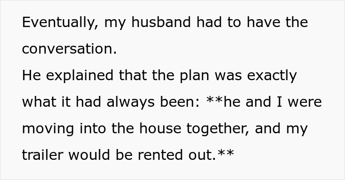 A screenshot of text describing a husband explaining his plan for the couple to move in together.