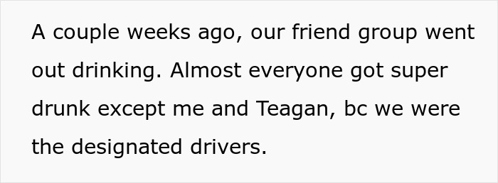 Text about friend group drinking and designated drivers Text about friend group drinking and designated drivers