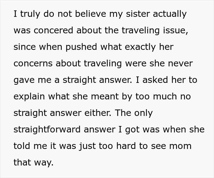 Text expressing sister's concerns about seeing mom with dementia Text expressing sister's concerns about seeing mom with dementia