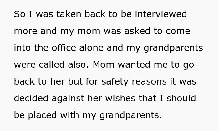 Text about teen placed with grandparents for safety reasons over mom's wishes