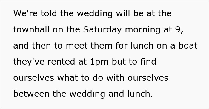 Text outlining unorganized wedding schedule with uncertain guest plans Text outlining unorganized wedding schedule with uncertain guest plans