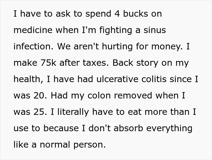 Screenshot of text explaining a man's health issues and how his fiancée is the problem by controlling his money even for medicine. Screenshot of text explaining a man's health issues and how his fiancée is the problem by controlling his money even for medicine.