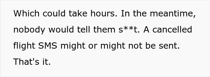 Text describing lack of communication after flight cancellation Text describing lack of communication after flight cancellation