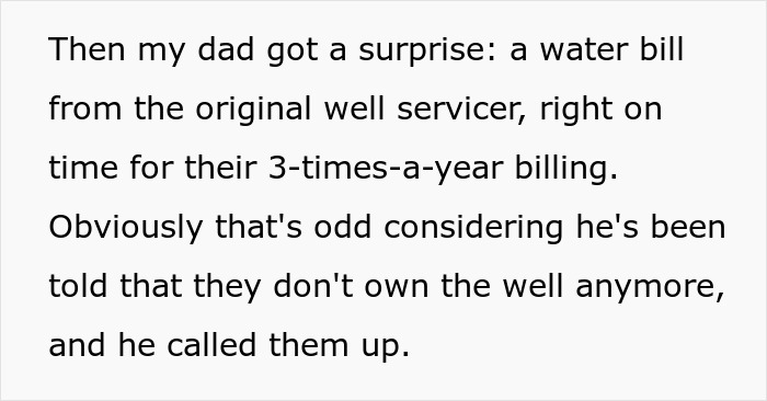 Text about man receiving water bill from original well servicer despite HOA claims Text about man receiving water bill from original well servicer despite HOA claims