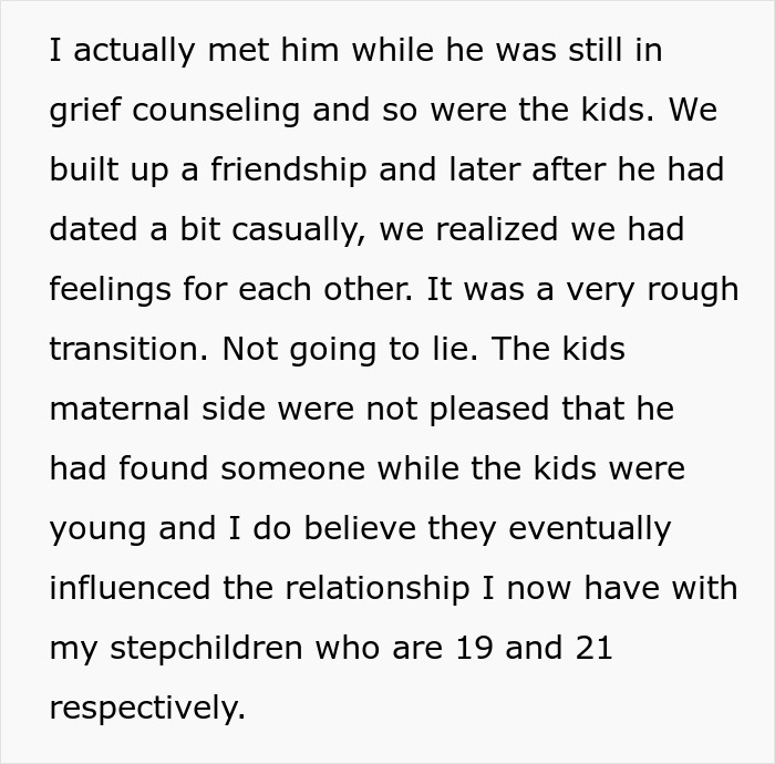 Text post describing relationship challenges with stepchildren and MIL
