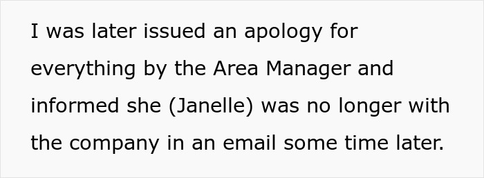 Text about an apology issued to the guy who was fired, linking to the story of stealing and revenge.