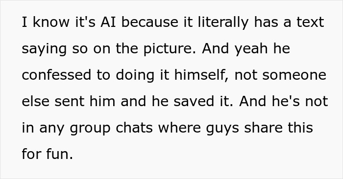 Explanation that AI generated photos were confessed by husband