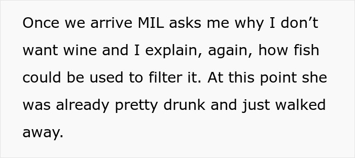 MIL asks about wine and gets told about fish allergy and wine filtering
