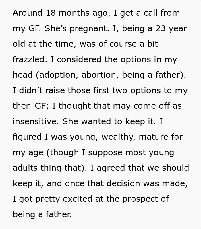 Text story about a man considering options after his girlfriend's pregnancy Text story about a man considering options after his girlfriend's pregnancy