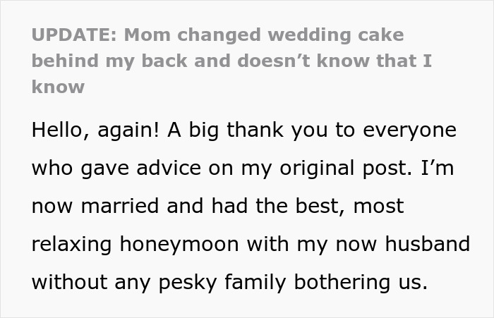Bride updates on wedding cake change and honeymoon reflections Bride updates on wedding cake change and honeymoon reflections