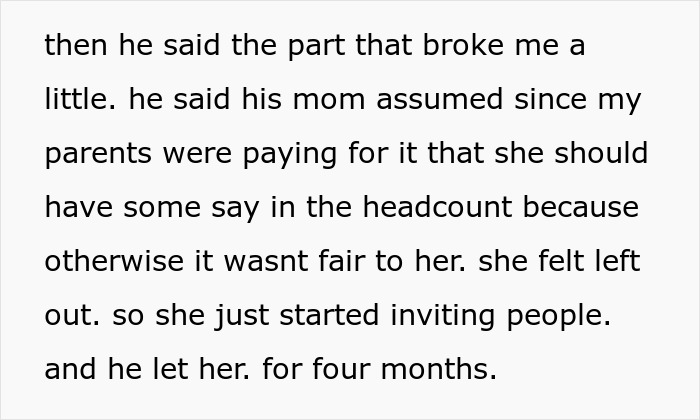 Mother felt entitled to invite guests due to paying parents, caused wedding tension