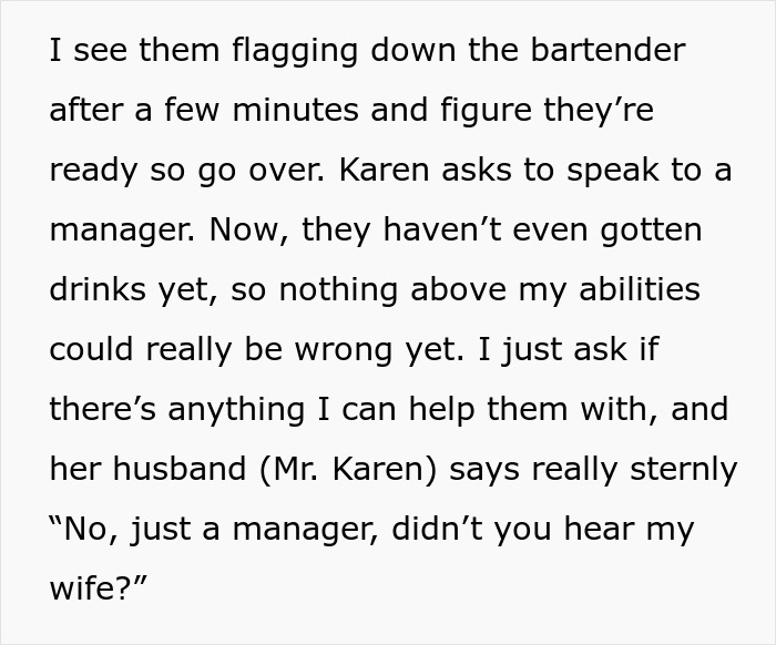 A pregnant woman working in a pub, recalling a customer demanding to speak to a manager.