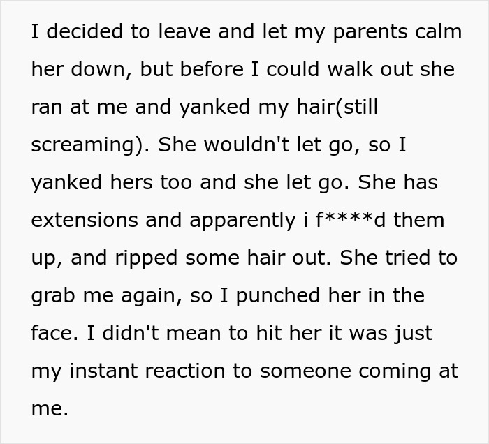 Text describing physical altercation between sisters Text describing physical altercation between sisters