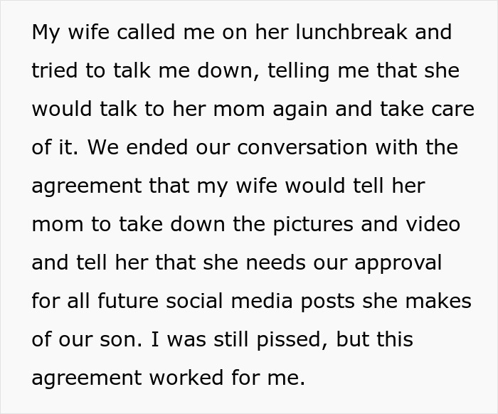 Text post about wife setting rules with MIL on social media posts of son