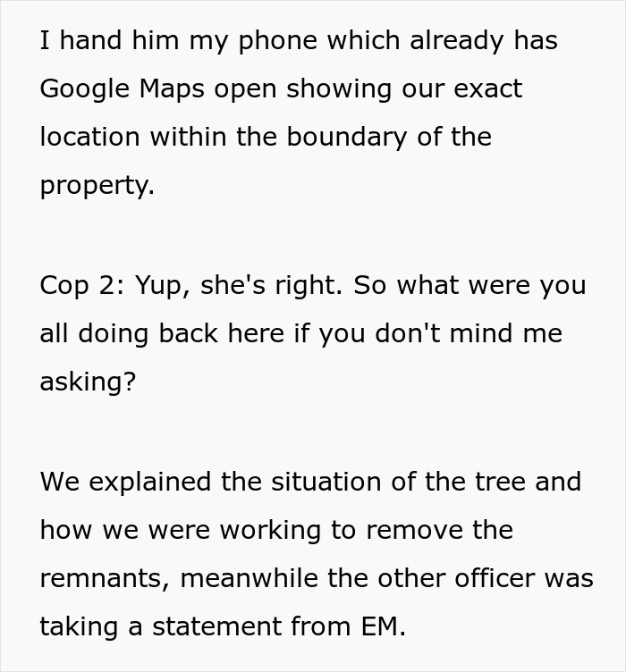 Google Maps on a phone showing the property boundaries, confirming the grandfather's ownership and disproving the entitled mom's trespassing claim. Google Maps on a phone showing the property boundaries, confirming the grandfather's ownership and disproving the entitled mom's trespassing claim.