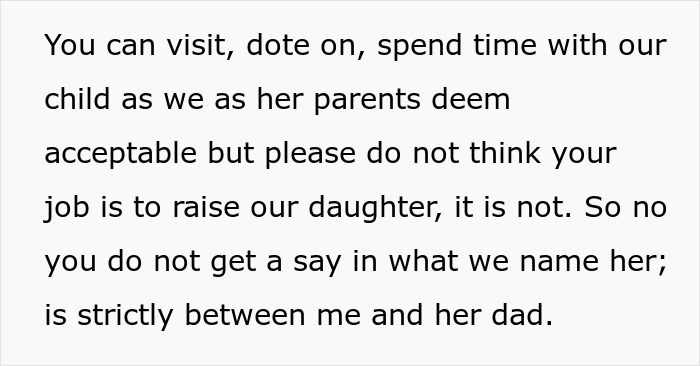 Pregnant DIL firmly tells MIL that she won't have a say in the baby's name, asserting parental rights.