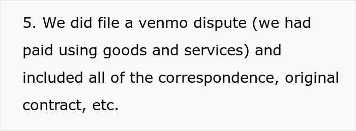 Bride files a Venmo dispute with evidence including contract and correspondence