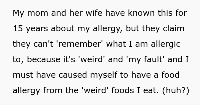 A Reddit post about a daughter's mom who tricks her, denying knowledge of a severe food allergy.