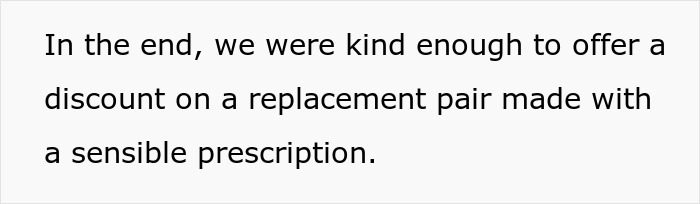 Optician offering discount on replacement lenses with sensible prescription