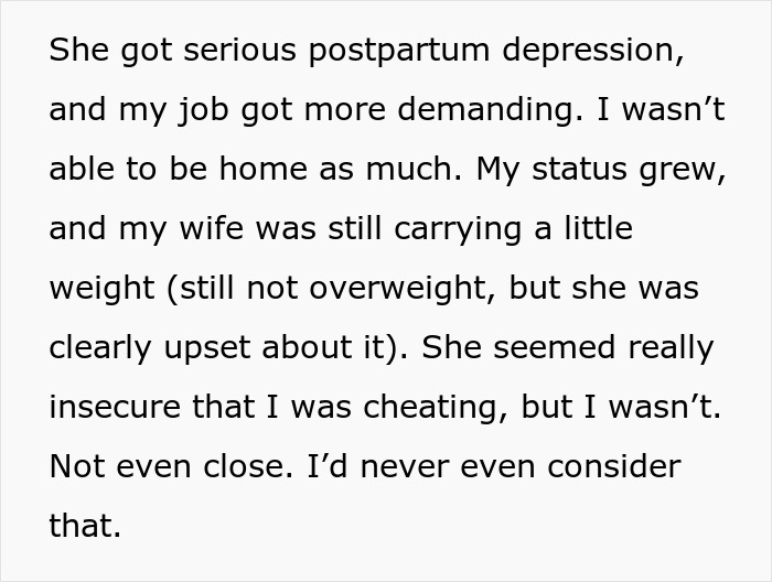 Text describing wife's postpartum depression and husband's concerns about loyalty Text describing wife's postpartum depression and husband's concerns about loyalty
