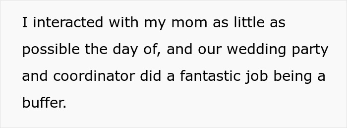 Text about minimizing interaction with mom on wedding day Text about minimizing interaction with mom on wedding day