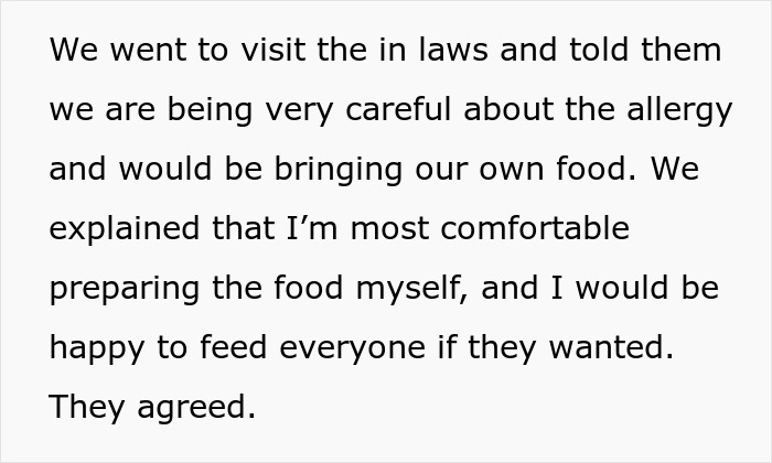 Being careful about allergy and bringing own food to in-laws to avoid allergic ingredients