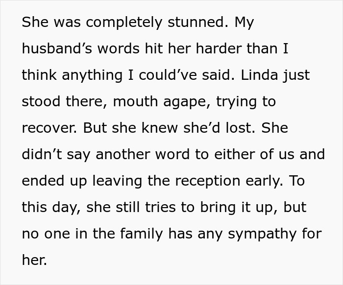 The MIL is stunned by her son's words at the wedding, leaving the reception early after the incident.