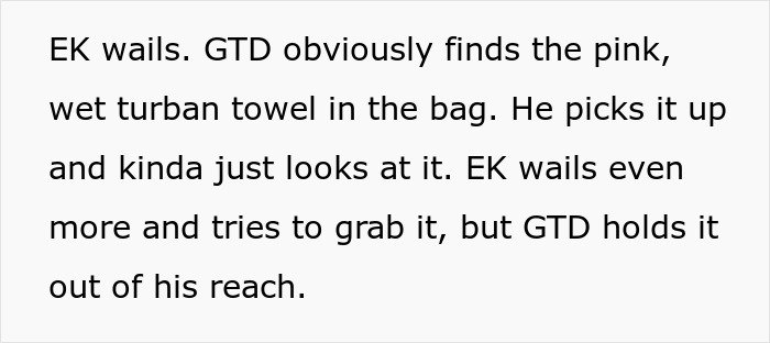 A manager finds the stolen hair towel in the kid's bag after Mommy Dearest accused the woman of harassment. A manager finds the stolen hair towel in the kid's bag after Mommy Dearest accused the woman of harassment.