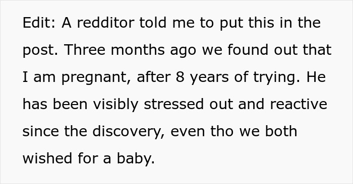 Pregnant woman asks husband for divorce. Husband is grieving his late ex, stressing out the pregnant woman. Pregnant woman asks husband for divorce. Husband is grieving his late ex, stressing out the pregnant woman.