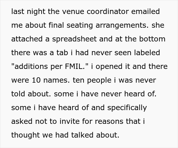 Wedding venue coordinator email reveals secret guest additions per FMIL