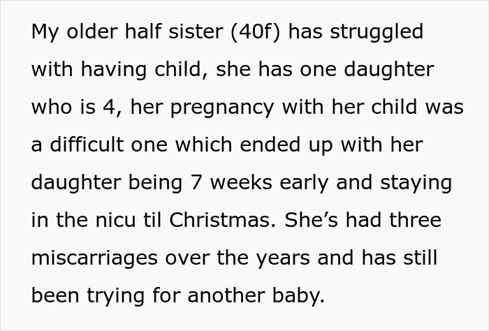 Text detailing struggles of half sister with pregnancy Text detailing struggles of half sister with pregnancy