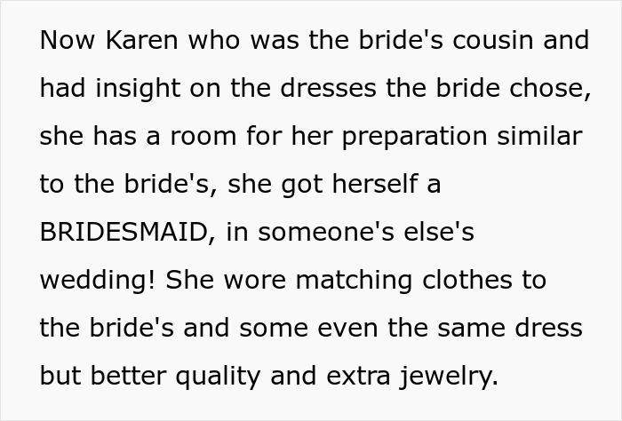 Text detailing how the bride's cousin wore matching clothes at the wedding. Text detailing how the bride's cousin wore matching clothes at the wedding.