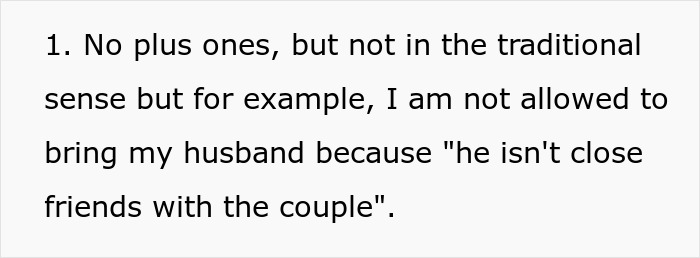 Text explaining no plus ones allowed at wedding due to closeness Text explaining no plus ones allowed at wedding due to closeness