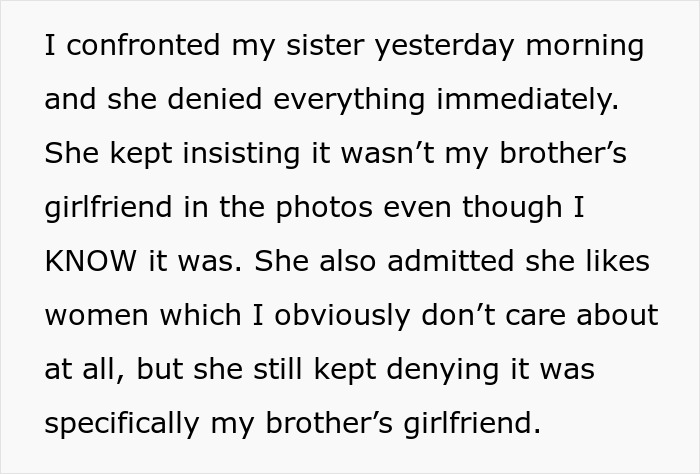 Text about confronting sister denying explicit photos of bro's girlfriend