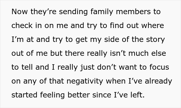 Text snippet: Woman is told to leave home after refusing to follow one rule and feeling better since leaving.