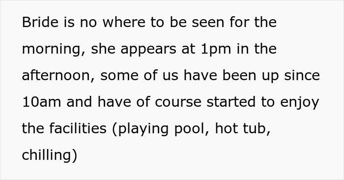 Text snippet about the bride's late appearance, missing out on bachelorette party fun and family drama. Text snippet about the bride's late appearance, missing out on bachelorette party fun and family drama.
