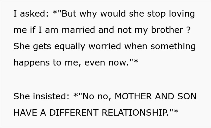 Text explaining mother and son having a different relationship Text explaining mother and son having a different relationship