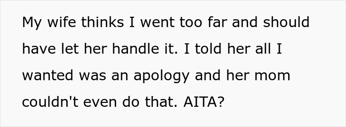 Text about wife expecting apology from MIL and parenting conflict