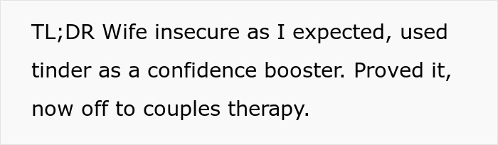 Text about wife using tinder as confidence booster behind husband's back Text about wife using tinder as confidence booster behind husband's back