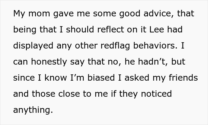 The woman reflects on her husband's memory box, and his stalkerish tendencies, wondering about red flags. The woman reflects on her husband's memory box, and his stalkerish tendencies, wondering about red flags.