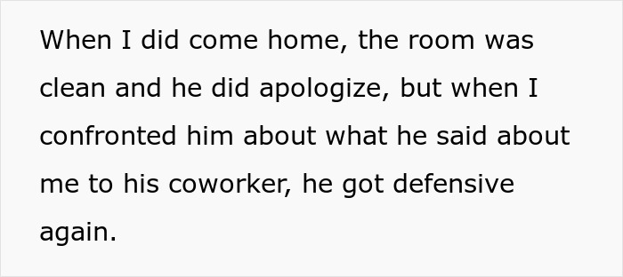 Text describing apology and defensiveness about husband’s drunken rampage Text describing apology and defensiveness about husband’s drunken rampage