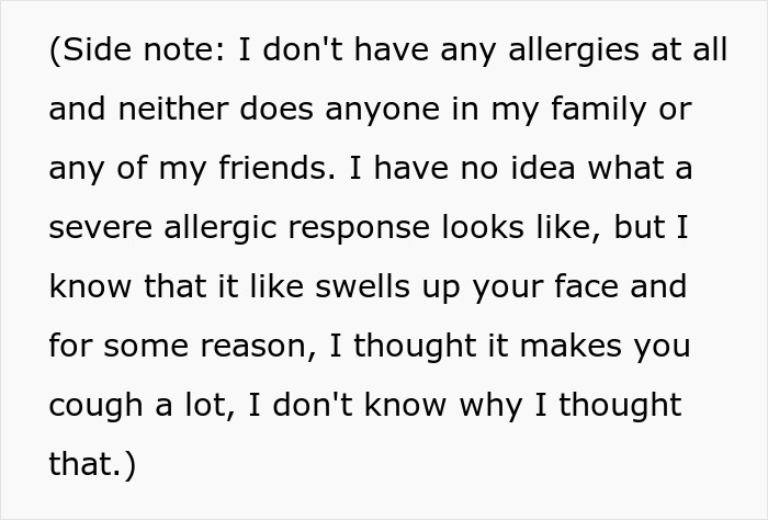 Text clarifying that the lie about the food allergy in the restaurant emergency room scenario was made up.