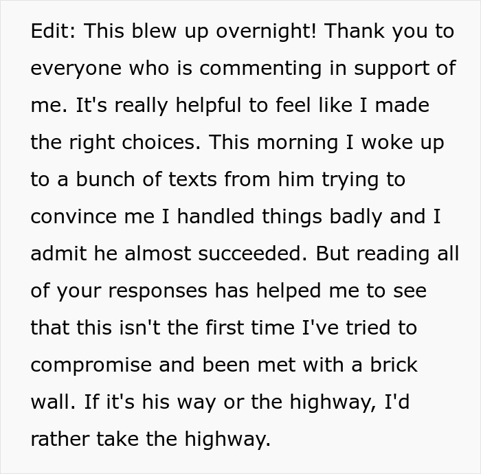 A screenshot of a text post update where the user shares gratitude for support and reflects on the bar crawl situation. A screenshot of a text post update where the user shares gratitude for support and reflects on the bar crawl situation.