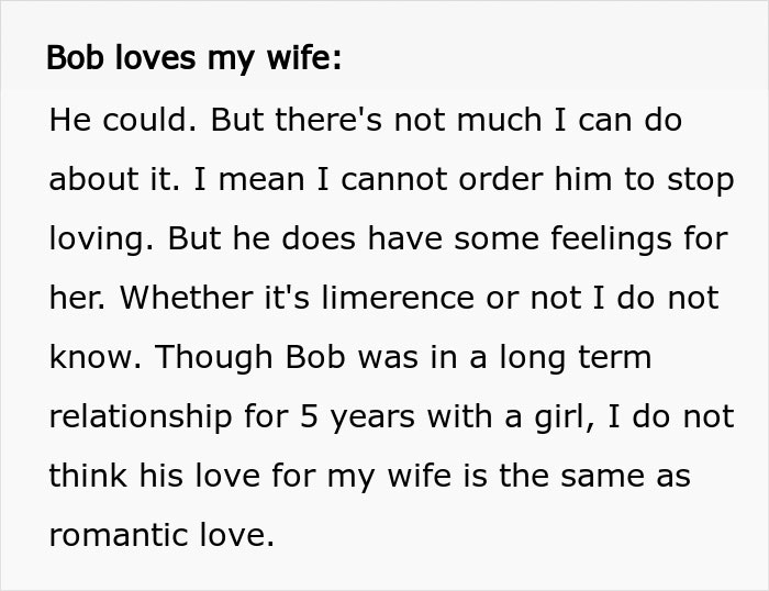 A screenshot discussing a husband's accident, a conversation about Bob loving his wife.