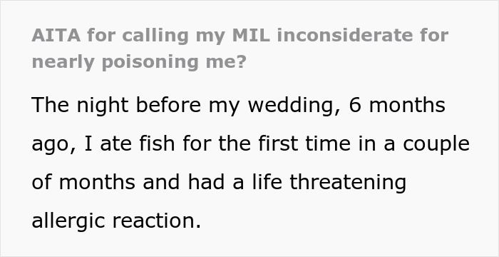 Text about allergic reaction to fish before wedding by MIL
