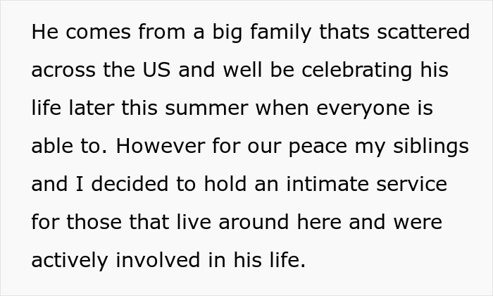 Text describing intimate funeral service for father with close family Text describing intimate funeral service for father with close family