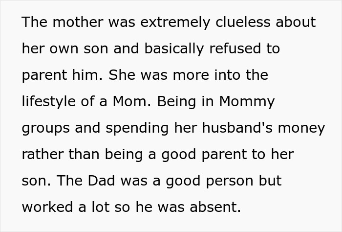 Text explaining a mother refusing to parent her son, leading to parents refusing to take a bully on a beach trip. Text explaining a mother refusing to parent her son, leading to parents refusing to take a bully on a beach trip.