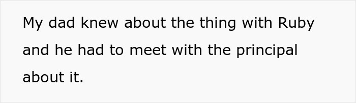Screenshot of text about the father meeting the principal over his GF's daughter's harassment of the 17YO.