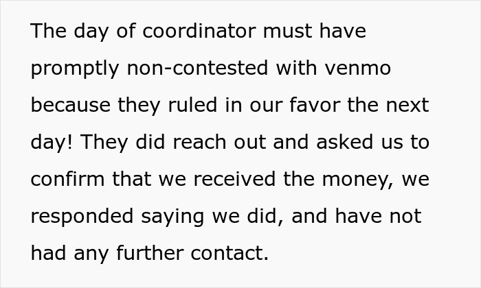 Coordinator does not contest Venmo dispute and confirms refund receipt