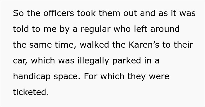 Officers walking the Karens to their car, illegally parked in a handicap space, after calling cops on pregnant woman.